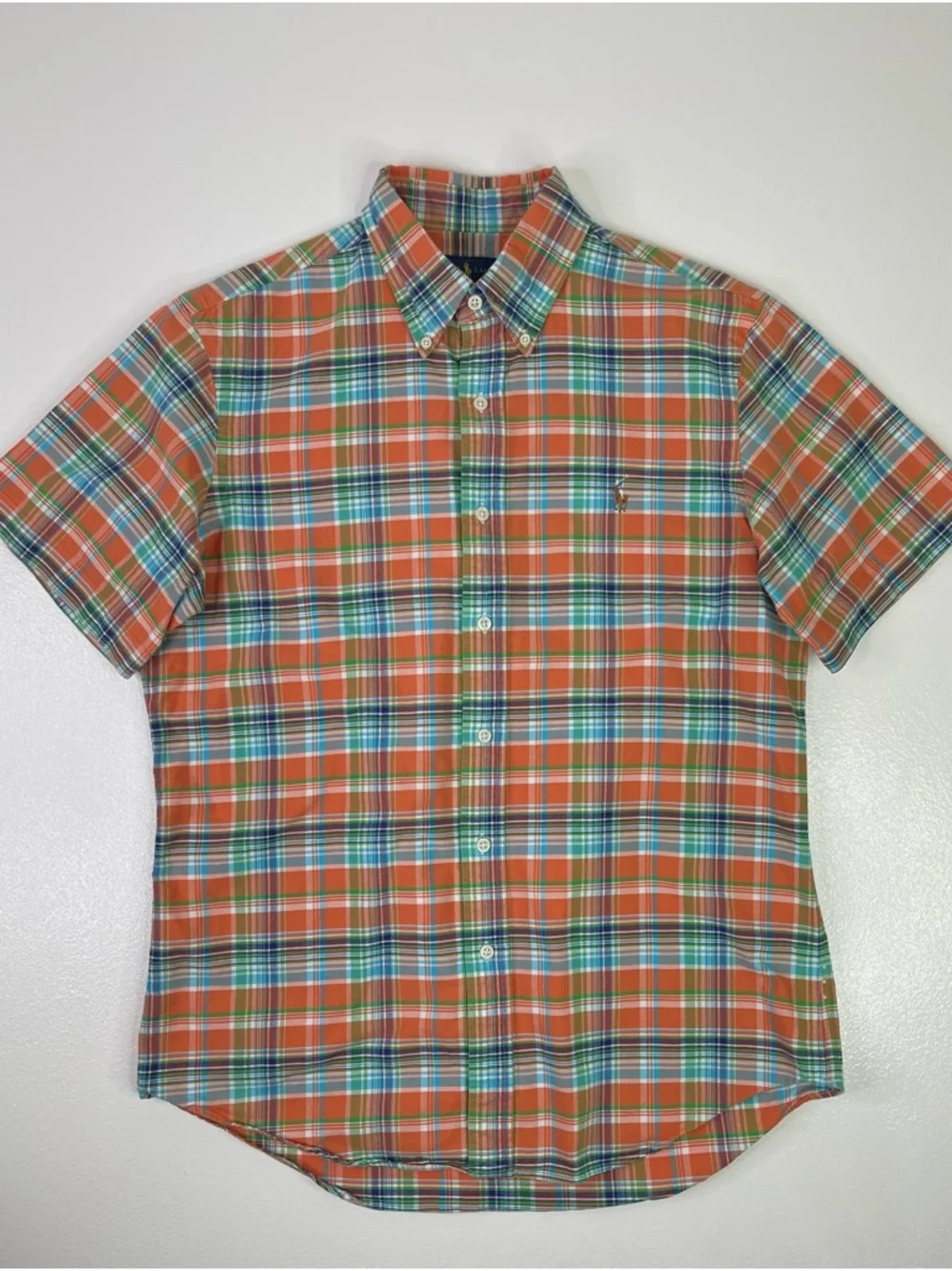 Polo Ralph Lauren Classic Fit Orange Multi Plaid Cotton Short Sleeve Shirt M